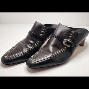 Brighton Womens Tempe Mules Booties Casual Brown Leather Studded Heels